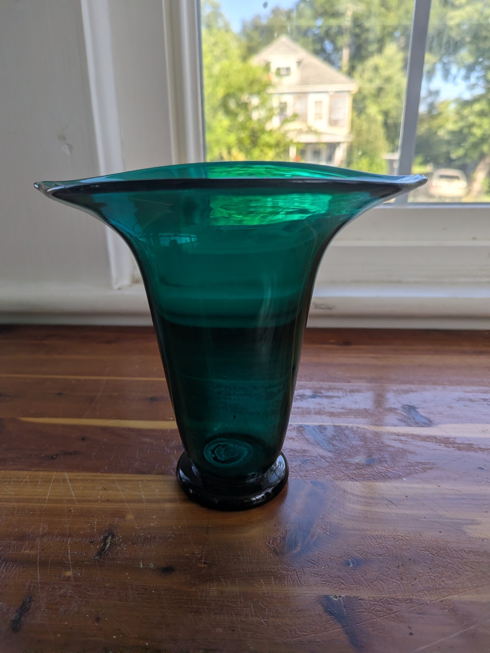 Teal Glass Art Vase - Handblown Decorative Home Accent